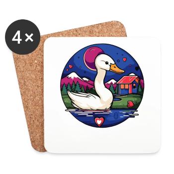 Nager au lac : un oiseau cygne de dessin animé - Dessous de verre (lot de 4) - blanc - Devant