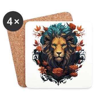 lion, tête de lion, fort, sauvage, fierté, courageux, royal, - Dessous de verre (lot de 4) - blanc - Devant