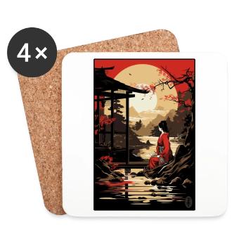 Edo Japon : la paix d’une geisha au bord du lac - Dessous de verre (lot de 4) - blanc - Devant