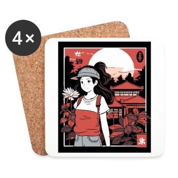 Growing Up, Manga and Anime Girls Vacation - Coasters (set of 4) - white - Front