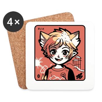 A Cartoon Manga Anime: Nice and Positive - Coasters (set of 4) - white - Front