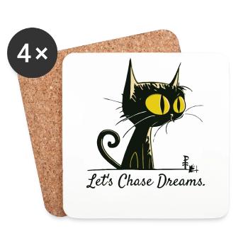 Let's chase dreams like a cute cartoon cat - Coasters (set of 4) - white - Front