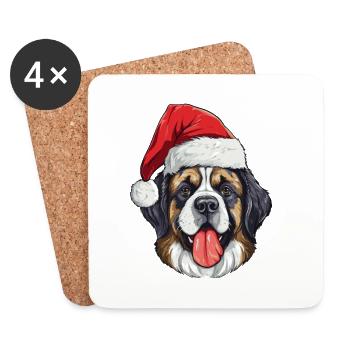 Saint Bernand Chien Noël Drôle Noël - Dessous de verre (lot de 4) - blanc - Devant