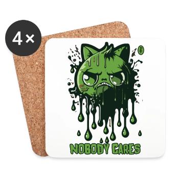 Nobody Cares: Paint Dripping Cat - Coasters (set of 4) - white - Front