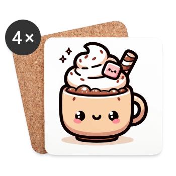 Warme und gemütliche heiße Kawaii-Schokolade mit - Untersetzer (4er-Set) - Weiß - Vorne