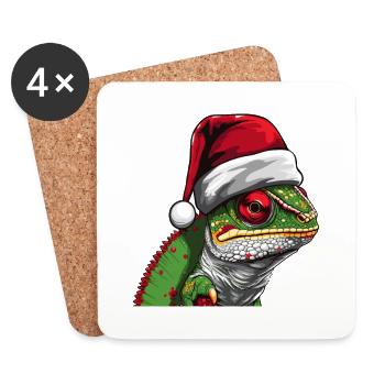 Chameleon Christmas Animal Portrait Xmas - Coasters (set of 4) - white - Front