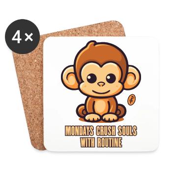 Mondays destroy souls WITH ROUTINE, monkey - Coasters (set of 4) - white - Front