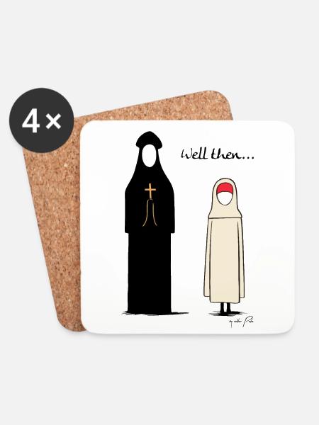 Nonne und Priester: Na dann - Untersetzer (4er-Set) - Weiß