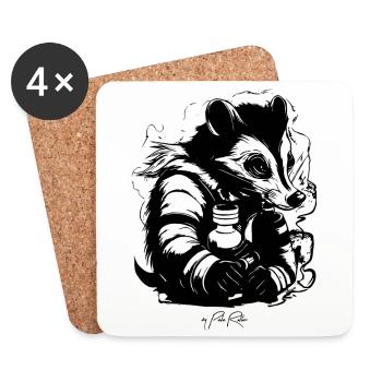 Cartoon of a skunk with a bottle - Coasters (set of 4) - white - Front