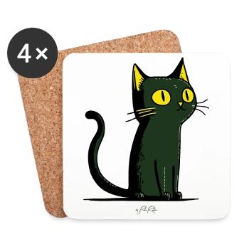 Grüne Cartoon-Katze - Untersetzer (4er-Set) - Weiß - Vorne