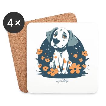 Cute puppy and flowers - Coasters (set of 4) - white - Front