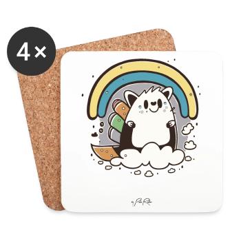 Rongeur arc-en-ciel super doux et mignon - Dessous de verre (lot de 4) - blanc - Devant