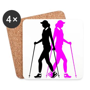 Nordic Walking Woman Silhouette - Coasters (set of 4) - white - Front