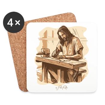Jesus Josef: Der urprüngliche Zimmermann - Untersetzer (4er-Set) - Weiß - Vorne