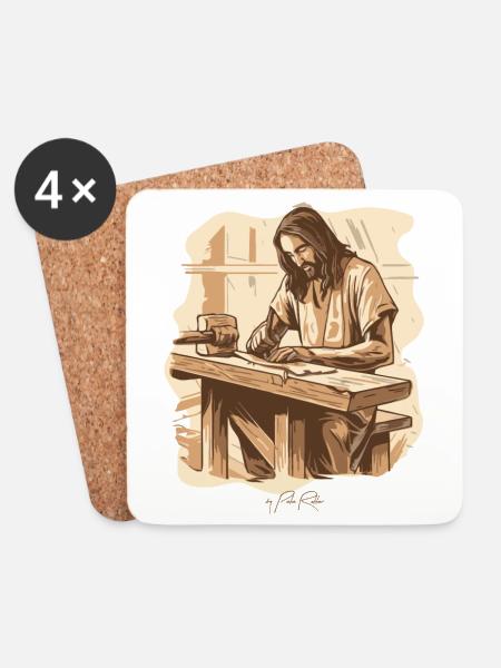 Jesus Josef: Der urprüngliche Zimmermann - Untersetzer (4er-Set) - Weiß