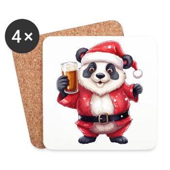 Weihnachten Bier Panda Bär Alkohol Prost Lustig - Untersetzer (4er-Set) - Weiß - Vorne