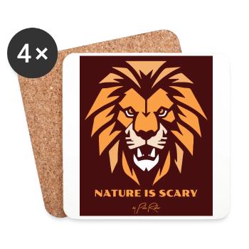 La nature fait peur, un lion à tête de lion - Dessous de verre (lot de 4) - blanc - Devant