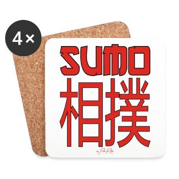 Text in Kanji Japanese: Sumo - Coasters (set of 4) - white - Front