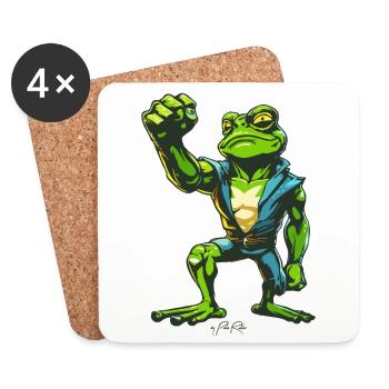 Faust in der Luft: Kraftvoller Muskel Frosch - Untersetzer (4er-Set) - Weiß - Vorne