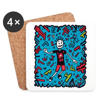 jede Menge Cartoon Pop Art Doodle - Untersetzer (4er-Set) - Weiß - Vorne
