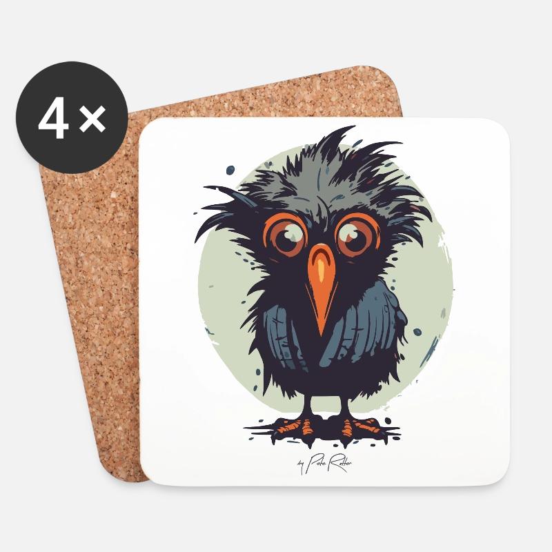Verwirrter, zerzauster kleiner süßer Vogel - Untersetzer (4er-Set) - Weiß