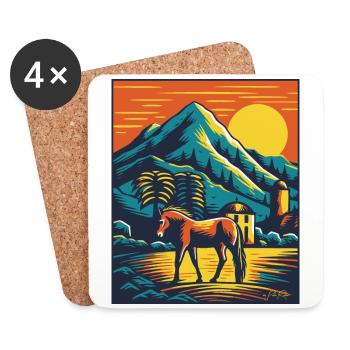 Colorful horse farm with horse - Coasters (set of 4) - white - Front