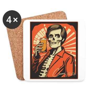 Cheers Mates: Party-Skelett der 70er - Untersetzer (4er-Set) - Weiß - Vorne