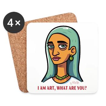 What are you? I Am Art: Portrait Cartoon - Coasters (set of 4) - white - Front