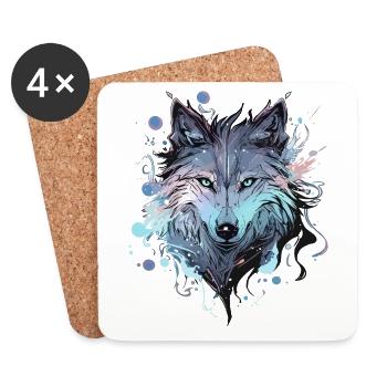 Wolf Wolfskopf Mystisch Natur Wild Wildnis Kunst - Untersetzer (4er-Set) - Weiß - Vorne