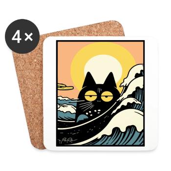 Bored on the beach: A retro cat - Coasters (set of 4) - white - Front