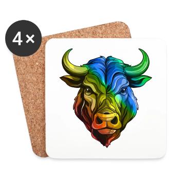 Bulle Kopf Taurus Bunt - Untersetzer (4er-Set) - Weiß - Vorne