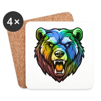 Bear Head Colorful - Coasters (set of 4) - white - Front