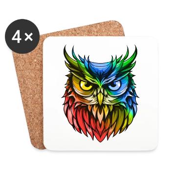 Eule Portrait Bunt - Untersetzer (4er-Set) - Weiß - Vorne