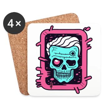 Pop Farbe Kunst: Verspielter alter Totenkopf - Untersetzer (4er-Set) - Weiß - Vorne