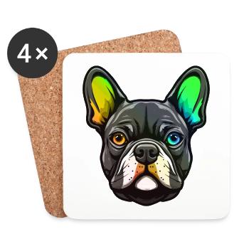 Französische Bulldogge Hund Kopf Bunt - Untersetzer (4er-Set) - Weiß - Vorne