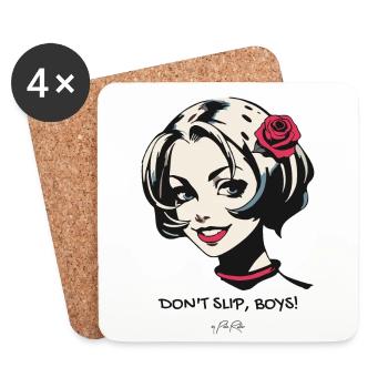 Don't Slip Guys – An Attractive Girl - Coasters (set of 4) - white - Front