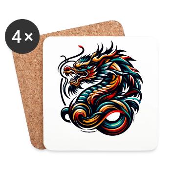 Illustration colorée de Dragon chinois et Design tribal - Dessous de verre (lot de 4) - blanc - Devant