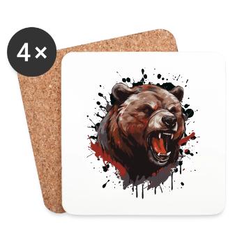 Grizzly Bear Head Portrait Motivation Animal - Coasters (set of 4) - white - Front