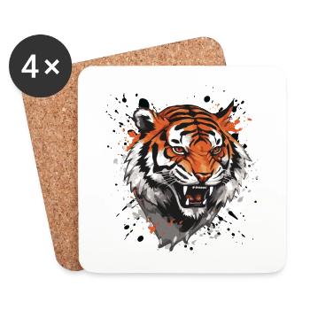 Tête De Tigre Portrait Motivation Animal - Dessous de verre (lot de 4) - blanc - Devant