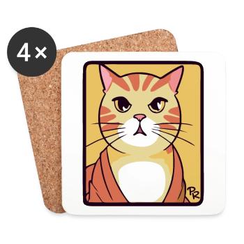 Cool Simple Cartoon Cat - Coasters (set of 4) - white - Front