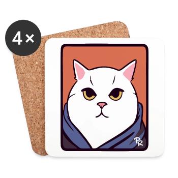 Große dicke weiße Katze - Untersetzer (4er-Set) - Weiß - Vorne