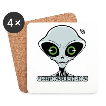 Salutations, Terriens : Extraterrestre Gris - Dessous de verre (lot de 4) - blanc - Devant