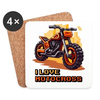 Motorcycle Pixel Art, I Love Motocross - Coasters (set of 4) - white - Front