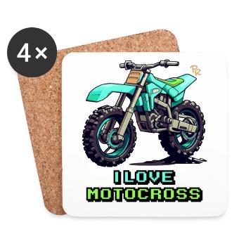 Pixel Art Motorcycle: I Love Motocross - Coasters (set of 4) - white - Front