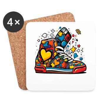 Cartoon Graffiti Love Sneakers - Coasters (set of 4) - white - Front