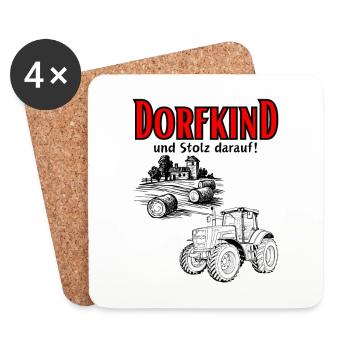 Dorfkind und stolz darauf- Spruch mit Traktor - Untersetzer (4er-Set) - Weiß - Vorne