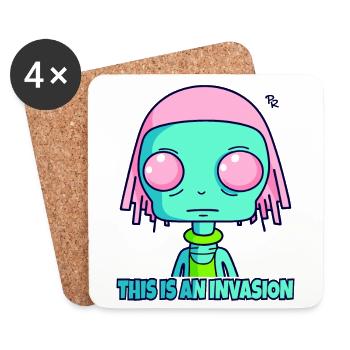 This Is An Invasion: Strange Cartoon Alien - Coasters (set of 4) - white - Front