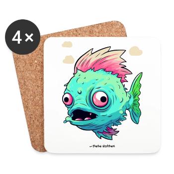 Lazy Zombie Fish - Coasters (set of 4) - white - Front