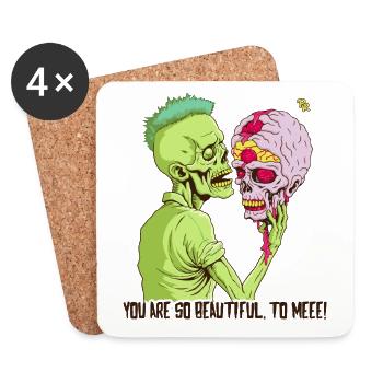 Zombie hält Totenkopf-Gehirn - Untersetzer (4er-Set) - Weiß - Vorne