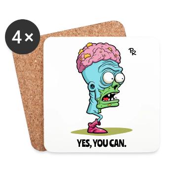 Yes, you can: One-legged brain zombie head - Coasters (set of 4) - white - Front